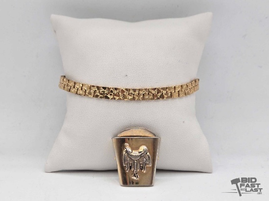 Costume Jewelry Chain Bracelet & Bolo Tie Clip with Saddle