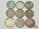 (9) 1925-1964 Half Dollar Coins