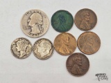 (3) 90% Silver Coins & (5) Wheat Pennies