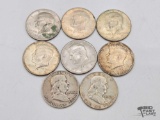 (6) Kennedy Half Dollars & (2) Franklin Half Dollars