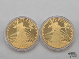 (2) 1933 Gold Layered Walking Liberty COPY Coins