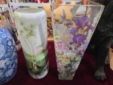 (2) Tall Painted Vases