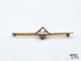 18K Gold Diamond & Pearl Pin, 3.77g