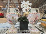 (2) Large Porcelain Vases & Fake Orchids