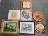 (7) Paintings, Art & Clock