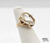 14K Gold Pearl & Diamond Ring, 6g