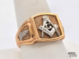 14K Gold Masonic Mason Men's Ring, 14.82g