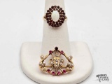 10K Gold Opal Center Ring and Semi-Precious Stone Pin, 5.63g