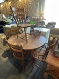 Round Wooden Leaf Table & (5) Chairs