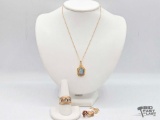 Gold Filled Necklace, Rings and Rose Pin, 19.43g