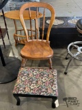 Wooden Chair and Floral Design Foot Rest