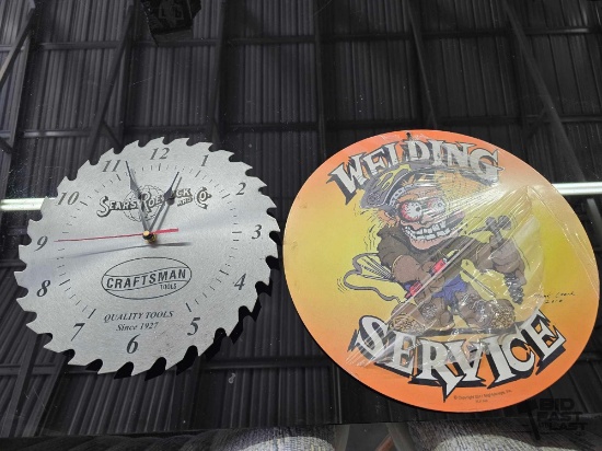 Craftsman Saw Blade Clock and Welding Service Sign