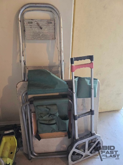 Step Ladder, Folding Chair, Table, Magna Cart Dolly