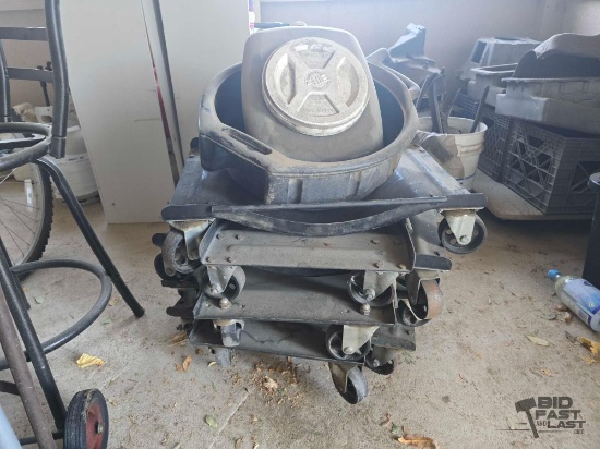 (7) Car Dollies and (2) Oil Drain Containers
