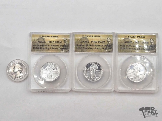 (3) Graded Standing Liberty Quarters and (1) Washington Quarter