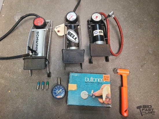 Foot Pumps, Tire Gauge, Emergency Escape Hammer, Buttoneer