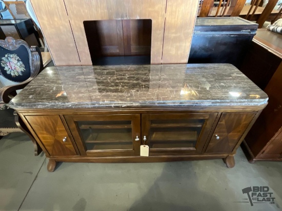 Stone Top Wood and Glass TV Console Cabinet