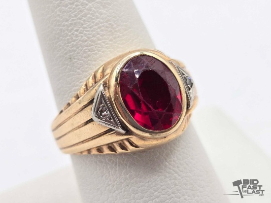 10K Gold Sapphire & Diamond Ring, 6.61g