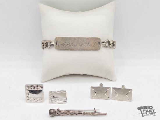 .925 Silver Bracelet, Cufflinks & Tie Pin, 43.31g
