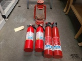 (4) Fire Extinguishers and (1) Winged Wheel No 500 Kerosene Lantern