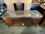 Stone Top Wood and Glass TV Console Cabinet