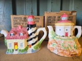 (2) Porcelain Lighthouse Tea Kettles