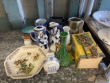 Japanese and Chinese Mugs, Vases, Plate, Bowl, Figurines, Book and Candle Box