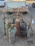 (4) Metal Tanks, Gauges, Welding Wire, Hoses & Dolly