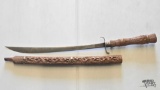 Sword W/ Wooden Carved Handle & Sheath