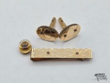 14K/10K Rolled Gold Plated Cufflinks, Tie Clip & Pin, 21.23g
