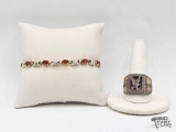 Bracelet W/ Semi-Precious Stones and Sterling Silver Ring, 12.59g