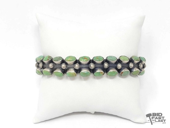 Native American S.Tso Sterling Silver Turquoise Cuff, 67.4g