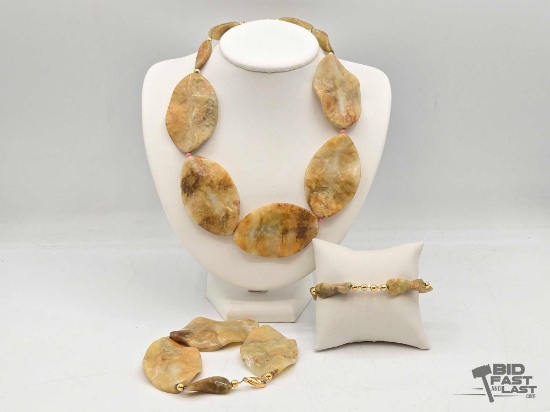 Semi-Precious Stone Necklace & (2) Bracelets, 283g