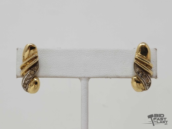 14k Yellow Gold Earrings with Rhinestones, 4g