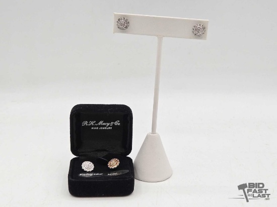(2) Pairs of Sterling Silver Diamond Cluster Earrings, 3.6g