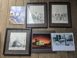 (3) Framed Train Artwork, (2) Train Photos & Street Photo
