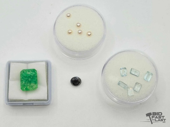 Emerald, Aquamarine, Black Gemstones & Pearls