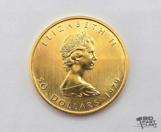 1979 $50 Fine Gold Canadian Maple Leaf Coin, 1oz