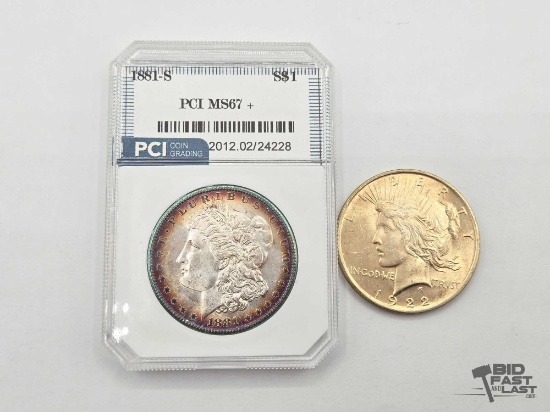 1881-S Morgan Silver Dollar & 1922-P Silver Peace Dollar Coins