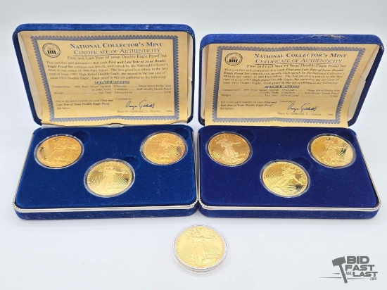 (7) .999 Pure Silver Layered in 24kt 1oz Liberty Double Eagle Replica Coins