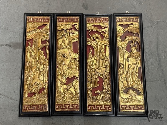 (4) Gold Toned Oriental Style Wall Plaques