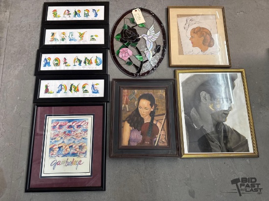 Framed Artist Signed & Framed Artwork & Glass-Stained Hummingbird Wall Decor