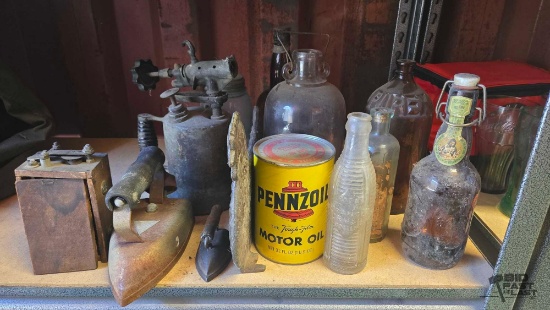 Glass Bottles, Vintage Irons & More