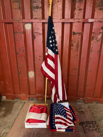 (2) American Flags and (1) American Flag Quilt