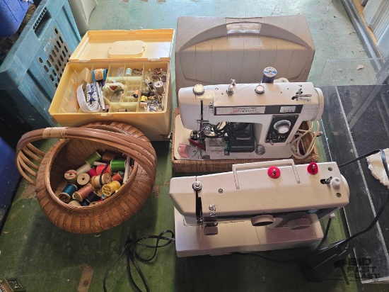 Sewing Machines, Basket, Storage Organizer and Sewing Supplies