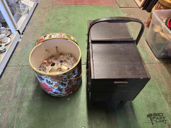 Wooden Organizer and Box Sewing Supplies