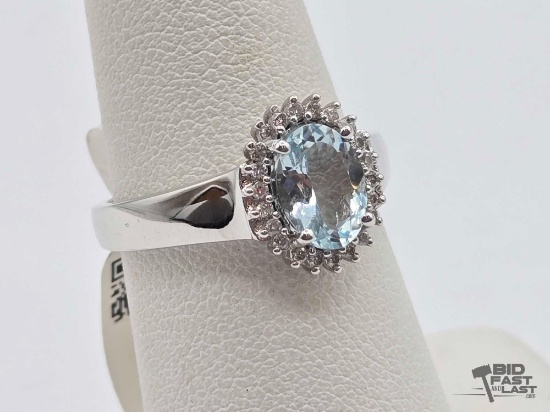 14k White Gold Aquamarine & Diamond Ring, 3.81g