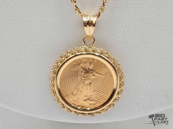 14kt Goin Chain W/ American Eagle Gold 1/10oz Coin, 8.25g