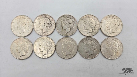 (10) 1923 Silver Peace Dollars