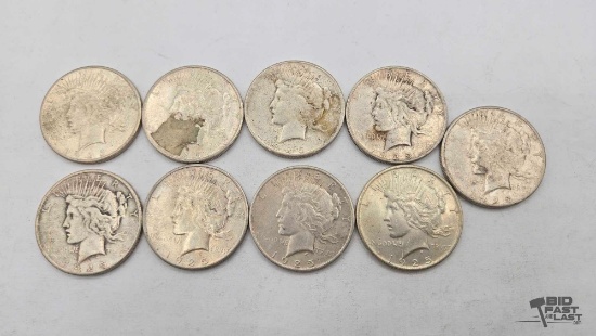 (9) 1925 Silver Peace Dollars